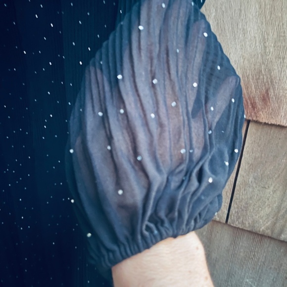 Alex Marie Black Ruffled Chiffon Midi Dress Long Sleeve Rhinestones Size 10 - Picture 6 of 15